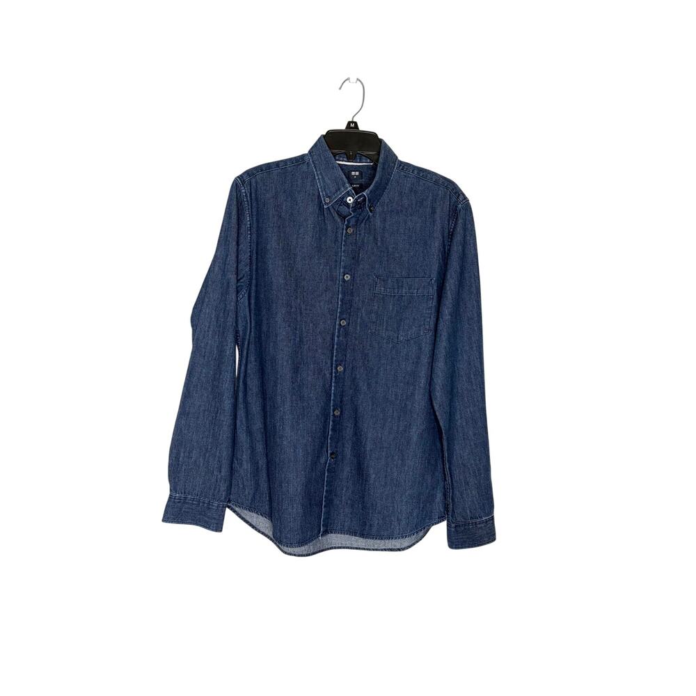 Uniqlo Button Down Denim Shirt Men's Sz M Slim Fit Dark Wash Preppy Casual